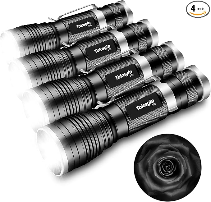 LED Tactical Flashlight Bright,3Modes High Lumens,Zoomable,Everyday Small Flashlights Powerful for Camping Accessory,Emergency,Only Flashlights(4 Pack)