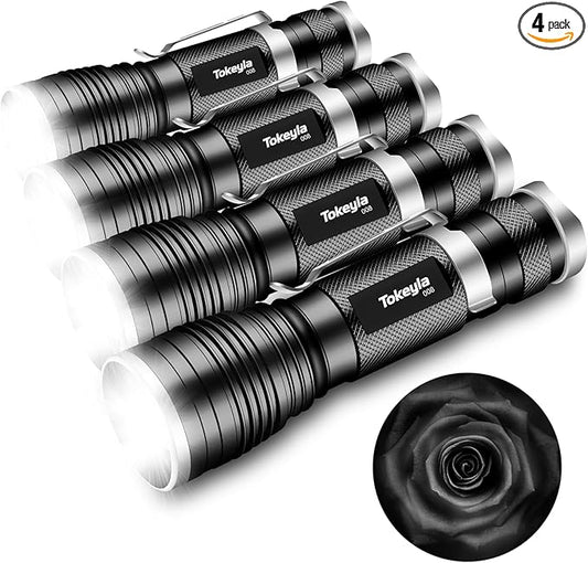 LED Tactical Flashlight Bright,3Modes High Lumens,Zoomable,Everyday Small Flashlights Powerful for Camping Accessory,Emergency,Only Flashlights(4 Pack)