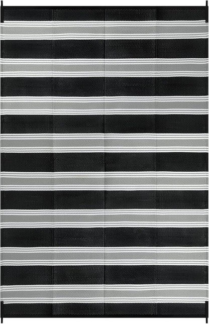Lahome Striped Outdoor Rug Waterproof, 6x9 Reversible Outdoor Plastic Straw Rug for Camping, RV Patio Rugs Large Carpet for Porch Deck Backyard Balcony Picnic(Black/Grey,6'x 9')