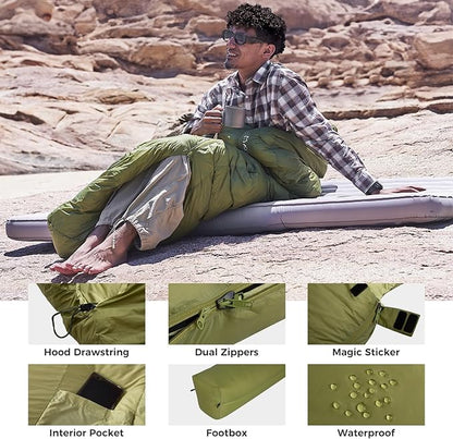 ATEPA Elements 450 Down Sleeping Bag for Adults, 700FP 42.8℉ Recycled Mummy Cold Weather Ultralight 3 Season Compact Packable Sleeping Bag with 15D Nylon Shell for Backpacking Camping Hiking