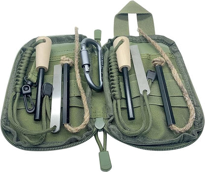 Flint and Steel Fire Starter Kit, OTXEER Ferro Rods Magnesium Fire Starter Survival Tool Camping Emergency Fire Lightning Striker, Tinder Wick Rope, Multifunctional Outdoor Bag Hook