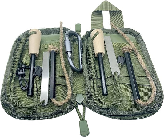 Flint and Steel Fire Starter Kit, OTXEER Ferro Rods Magnesium Fire Starter Survival Tool Camping Emergency Fire Lightning Striker, Tinder Wick Rope, Multifunctional Outdoor Bag Hook