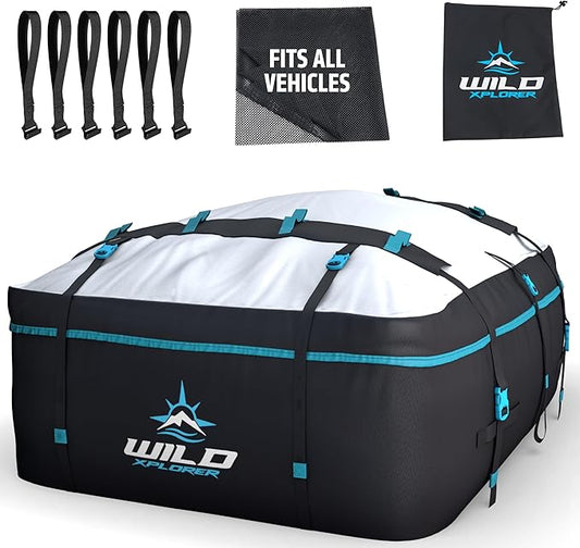 Rooftop Cargo Carrier - Waterproof Soft Shell Car Roof Cargo Carrier, Heavy Duty Car Top Luggage Cargo Bag with Patented Door Hook System and Non-Slip Mat for Car or SUV (15 Cubic Feet)