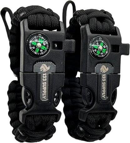 Adjustable Paracord Bracelet Compass Hiking Survival Whistle Loud, Emergency Fire Starter Kit, Camping Accessories Fishing Hunting EDC Backpacking Gear, Tactical Survival Gear and Equipment