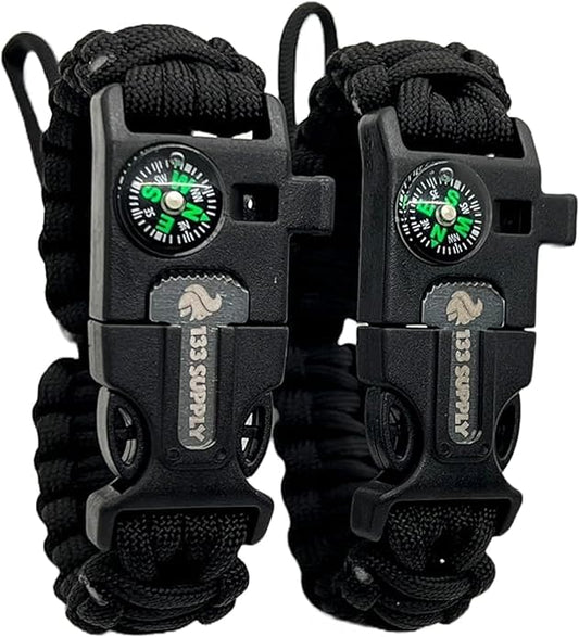 Adjustable Paracord Bracelet Compass Hiking Survival Whistle Loud, Emergency Fire Starter Kit, Camping Accessories Fishing Hunting EDC Backpacking Gear, Tactical Survival Gear and Equipment
