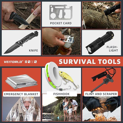 VEITORLD Gifts for Men Dad Him Christmas, Survival Gear and Equipment 12 in 1, Survival Kits, Cool Unique Fishing Hunting Birthday Gift for Husband Teen Boy Boyfriend Women, Stocking Stuffers for Men