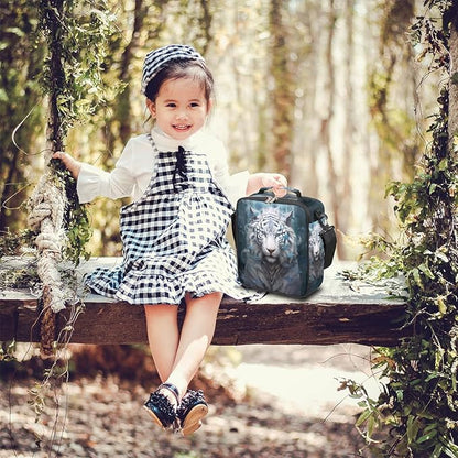 Animal Lunch Box for Kids, Watercolor White Tiger Lunch Bag for Boys Girls, Reusable Insulated Waterproof Lunch Box with Adjustable Shoulder Strap Thermal Cooler Tote Bag for School Daycare Picnic