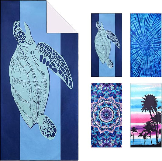 WELTRXE Microfiber Beach Towel Quick Dry, 63" x 31.5" Large Sand Free Beach Towel Adults Kids Oversized Thin Compact Lightweight Pool Towels for Swim, Travel, Camping, Picnic, Yoga, Sports, Sea Turtle