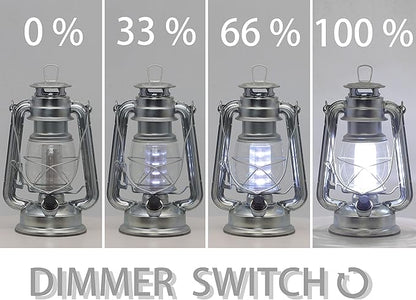 YAKii LED Vintage Metal Hanging Hurricane Lantern - 12 LED Dimmer Switch Cold White Battery Operated for Power Outage Indoor Camping Lighting Outdoor Brooklyn (Silver 2 Pack)