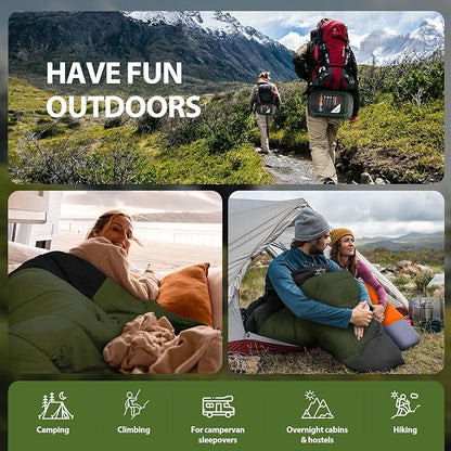 Adult Kids Sleeping Bag - All Season Warm/Cold Weather Lightweight for Camping & Hiking - Compact w/Compression Sack - Portable for Backpacking Travel Indoor - Unisex Boy Girl Man Woman