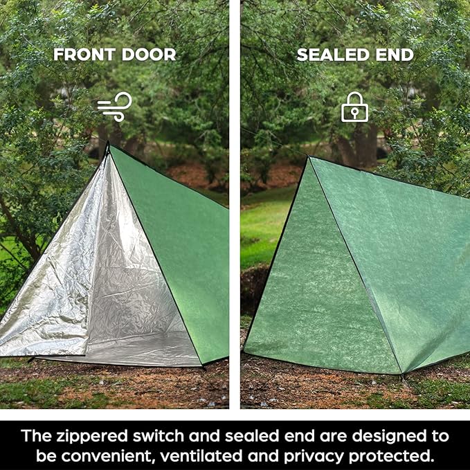 LYN Extra Large Zipper Reusable Survival Emergency Shelter Tent,Thermal Waterproof Fireproof Lightweight Bugout, with Paracord✚Stake for Camping,First Aid,Hiking&Bushcraft