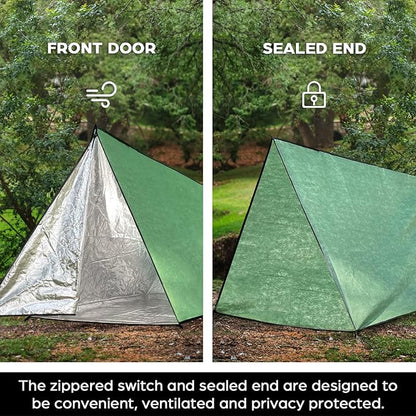 LYN Extra Large Zipper Reusable Survival Emergency Shelter Tent,Thermal Waterproof Fireproof Lightweight Bugout, with Paracord✚Stake for Camping,First Aid,Hiking&Bushcraft
