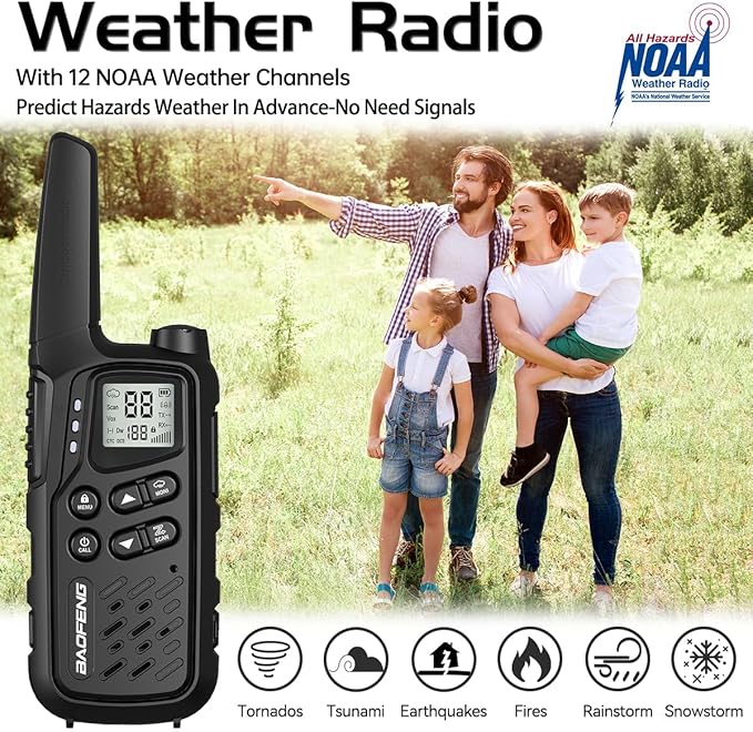 Walkie Talkies, Walkie Talkies for Adults Long Range MP25 Family Walkie Talkie with NOAA Weather Alerts Flashlight and Type-C Charging Cable for Camping Gear Hiking Trip(Black,Include Battery)
