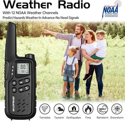 Walkie Talkies, Walkie Talkies for Adults Long Range MP25 Family Walkie Talkie with NOAA Weather Alerts Flashlight and Type-C Charging Cable for Camping Gear Hiking Trip(Black,Include Battery)
