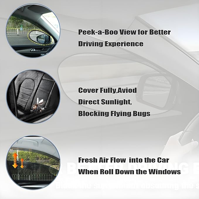 [2025] XL Truck Car Window Screens Shades for Large SUV Pickup 4 Pcs Car Bug Mosquito Net Camping Protector Elastic Mesh Netting Front Rear Side Window Kids Babies(Extra Large)