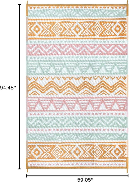 Lahome Outdoor Rug Waterproof, 5x8ft Reversible Outdoor Plastic Straw Rug for Camping Patio, RV Outdoor Rugs Outside, Outdoor Carpet for Porch Deck Backyard Balcony Picnic(Pink/Orange,5'x 8')