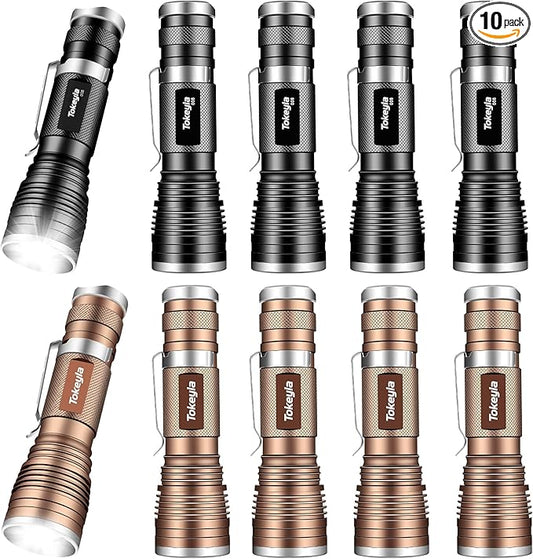 LED Tactical Flashlight Bright,3Modes High Lumens,Zoomable,Everyday Small Flashlights Powerful for Camping Accessory,Emergency,Only Flashlights(10 Pack)