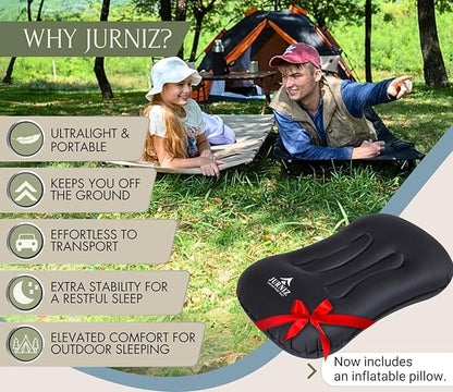 Ultralight Camping Cot with Inflatable Camping Pillow for Adults & Kids; Supports up to 330lbs; 4.85lbs Lightweight Portable Camping Bed for Hiking, Camping & Backpacking with Carry Bag (Green)