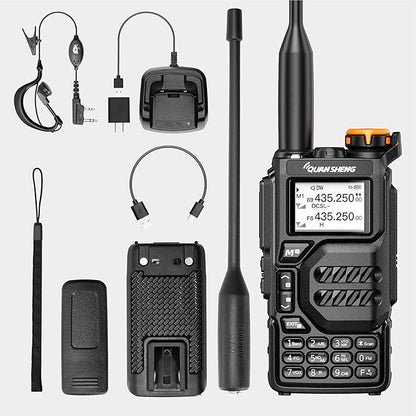 UV-K5 Walkie Talkie Dual Band 5W Rechargeable Two Way Radio NOAA Emergency Weather Receiver with Type-C Charging Cable, Headset (Black 1 Pack)