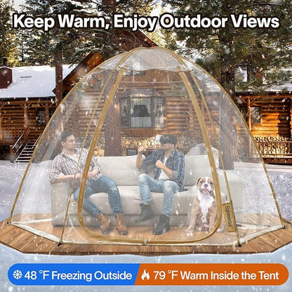 EighteenTek Sports Tent Screen House Room Greenhouse Camping Tent Canopy Gazebos 4-6 Person for Patios Large Oversize Weatherproof Pod Pop Up Tent, Cold Protection Beige 10’x10’
