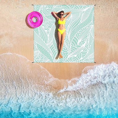 Beach Blanket Waterproof Sandproof Beach Mat 79" X 83" /10'x9'for 2-8 Adults Quick Drying Outdoor Picnic Mat Beach Accessories for Travel, Camping, Hiking