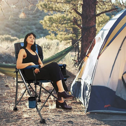 LEADALLWAY Folding Camping Chair Oversized Collapsible Camp Chair with Cup Holder and Removable Storage Bag, Heavy Duty Support 350 LBS, Portable Lawn Chair for Outdoor Camp, Picnic, Travel, Fishing