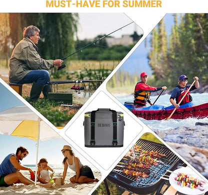 DEROOS Soft Cooler Bag Lightweight Leak Proof Portable Cooler, 35Cans Insulated Waterproof Backpack Deep Freeze 72-Hour Cooler Bag for Hiking Camping Picnic Fishing Beer for Men Women, Grey