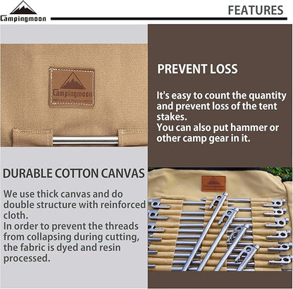 CAMPINGMOON Cotton Canvas Tent Stakes Case Storage Bag Max 13.78’’/35cm in Length Beige Color B135