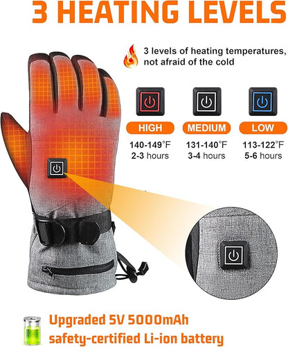 Heated Gloves,Electric Heated Gloves for Men Women,5000mAh Rechargeable Battery 3 Temperature Setting Levels,Touchscreen Hand Warmer for Skiing Hiking Cycling Hunting Fishing Motorcycl