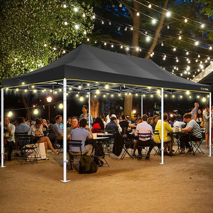 HOTEEL 13x26 Pop up Canopy Tent for Parties, Heavy Duty Easy Setup Tent with 6 Sidewalls, Outdoor Commercial Instant Gazebo for Wedding Event, with Roller Bag & Sand Bags, Black(Hexagonal Frame)