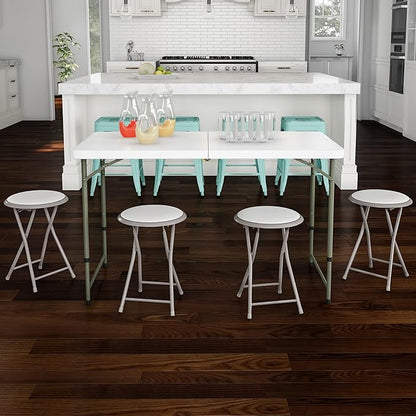 Folding Bar Stool - Heavy-Duty 18-inch Collapsible Padded Round Stool with 300lb Capacity for Dorm, Rec Room, or Game Room by Trademark Home (White)