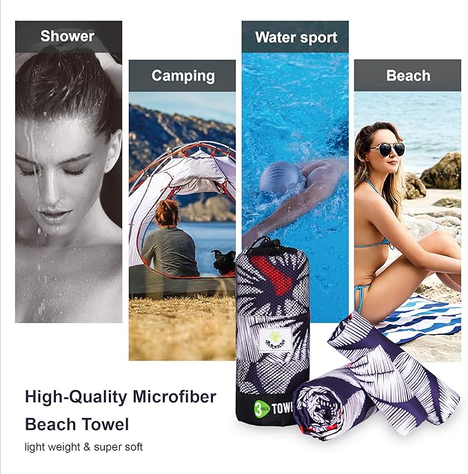 4Monster Camping Towels 3 Size at 1 Pack,Quick Dry Microfiber Towel,Beach Travel Towel Ultra Compact,Soft Gym Towel for Hiking Yoga Travel Sports Backpacking Trip and Pool