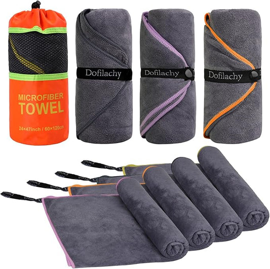 Dofilachy 4 Pack Camping Towel - Quick Dry Towel - Microfiber Travel Sports Towel - Super Absorbent Swim Towel (4, Orange)