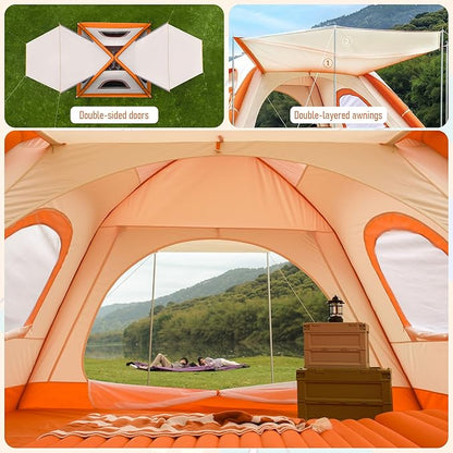 Automatic Inflatable Tent for Camping 4 Person, Pop Up Tents for Camping with 2-3 Min Set Up, Windproof Waterproof Tents with Mosquito Screen Window, Portable Tent for Traveling
