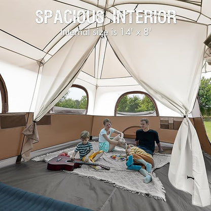 PORTAL 8 Person Family Camping Tent with Porch, Weather Resistant Camping Tents with Rainfly, Large Cabin Tents with 2 Room, Easy Set Up Tent for Outdoor Camping, Backyard