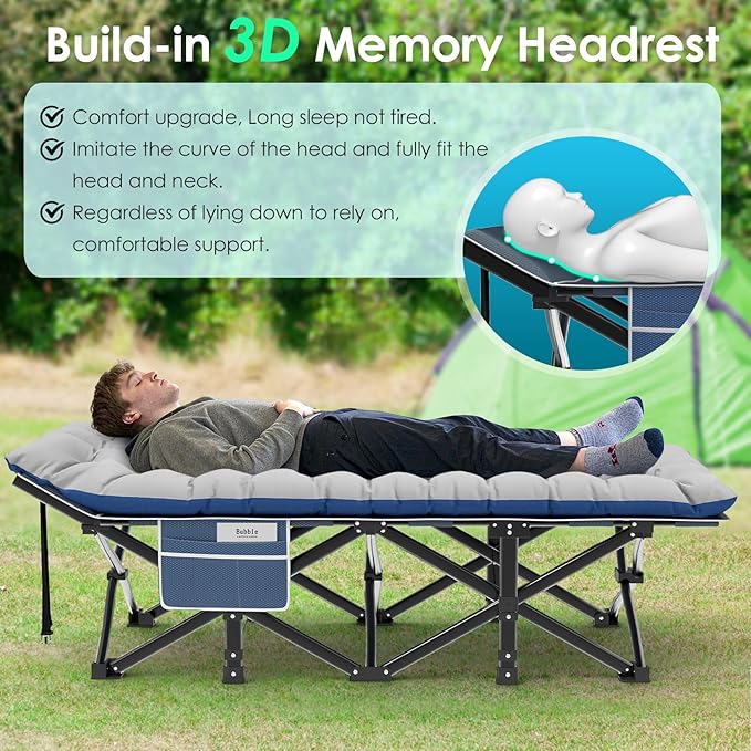 Suteck Camping Cot, 32In XXL Folding Camping Cot Heavy Duty Sleeping Bed for Adults 1200D Double Layer Oxford Cots for Camping W/Pilllow Mattress Carry Bag for Home Office Nap Beach Travel, 500LBS