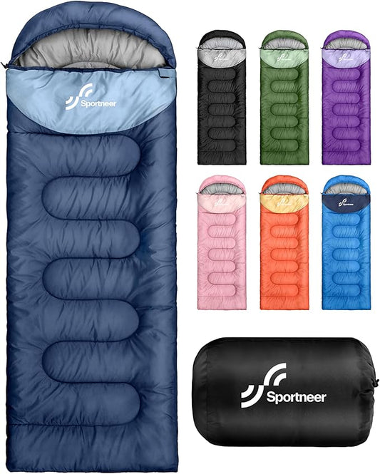 Sportneer Sleeping Bags for Adults, Warm & Cold Weather Sleeping Bag for Adults Kids Boys Girls - Lightweight Compact Camping Gear Equipment, Traveling, Backpacking, Hiking
