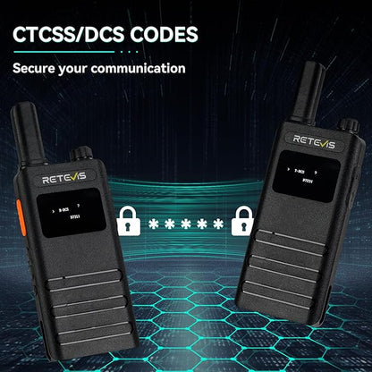 Retevis B3S Walkie Talkies,Portable Two-Way Radios with LCD Screen,Emergency Alarm,1620mAh Battery, Handsfree Walkie Talkie for Family Outdoor Trip (2 Pack)
