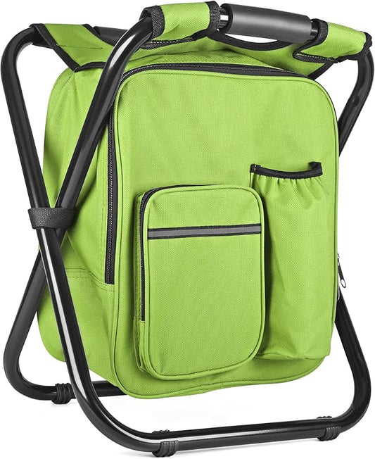 Kikerike Backpack Stool Cooler Chair Heavy Duty 400 LBS Max Load Portable Lightweight Stool Backpack Folding Fishing Cooler Seat for Camping Hunting Fishing - Grass Green