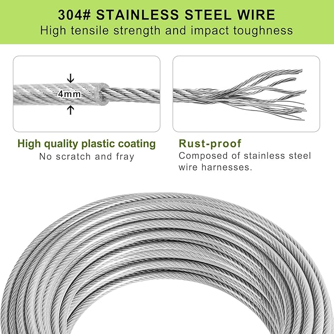 SELEWARE 49 ft Dog Tie Out Cable and Stake, Anti-Rust Dog Anchor with Composed of Stainless Steel Wire Cable for Large Dogs up to 220 lbs, Free Swivel Dog Stake Dog Camping Gear