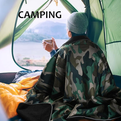 Tirrinia Outdoors Waterproof Throw Blanket, Sherpa Fleece Stadium Windproof Mat for Camping, Picnic, Traveling, Boat, Football - Machine Washable