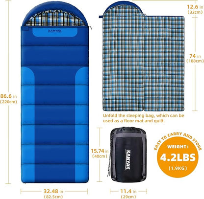 Cotton Flannel Liner Sleeping Bag for Adults Teens Kids, Cold Weather &Warm, 3 Seasons, Lightweight Compact Camping Essentials Equipment, Hiking, Outdoor, Travel