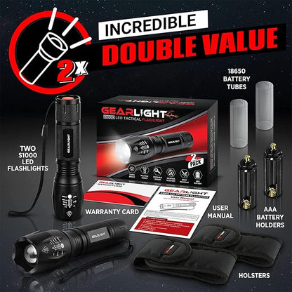 GearLight LED Flashlights - Mini Camping Flashlights with High Lumens, 5 Modes, Zoomable Beam - Powerful, Bright, and Versatile Tactical Flash Light for Outdoor and Home Use