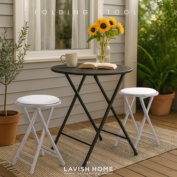 Lavish Home Set of 2 Counter Height Bar Stools - 24-Inch Backless Folding Chairs with 225lb Capacity for Kitchen, Rec Room, or Game Room (White)