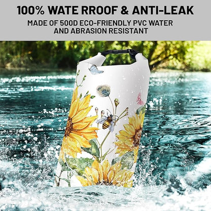 Waterproof Dry Bag,Roll Top Summer Sunflowers Small Waterproof Backpack 5L/10L/20L Floating and Lightweight Bags for Kayaking, Boating, Fishing, Swimming and Camping with Waterproof Phone Case