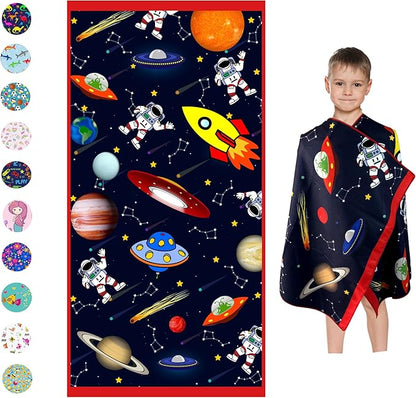 Microfiber Beach Towel for Kids - Thin and Large (30"x60") - Space - Absorbent, quick dry, sand free, lightweight, blanket - toddler, girls, boys - For Sports, Pool, Picnic, Camping, Travel, Swim