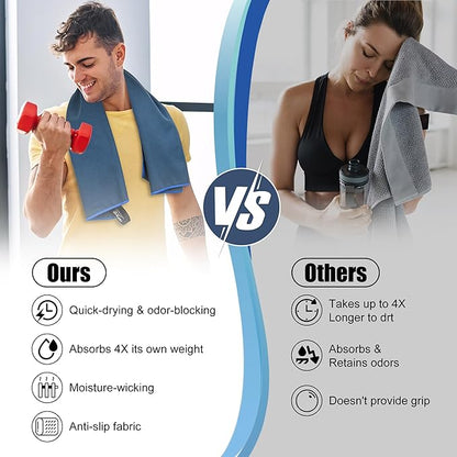 Hiipeak Microfiber Towel, 2 Pack Quick Dry Towel Travel Camping Towel Super Absorbent & Lightweight for Camping, Beach, Sports, Gym, Backpacking, Hiking and Yoga NavyBlue & LightGray, 63*32" + 32*16"