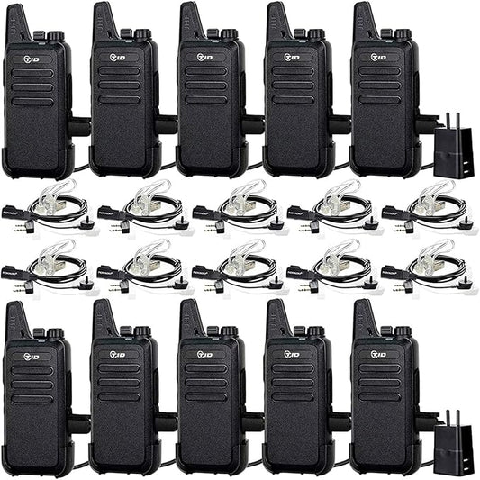 TIDRADIO TD-M8s 2 Way Radio Walkie Talkies Rechargeable VOX License-Free Two Way Radio with Earpiece Walkie Talkies for Adults School Church Restaurant Business Office (10 Pack)