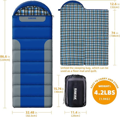 Cotton Flannel Liner Sleeping Bag for Adults Teens Kids, Cold Weather &Warm, 3 Seasons, Lightweight Compact Camping Essentials Equipment, Hiking, Outdoor, Travel