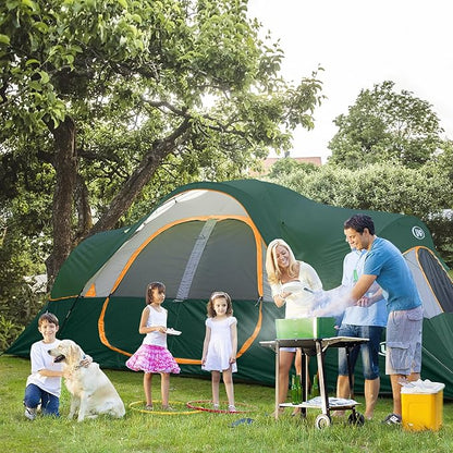 UNP Camping Tent 10-Person-Family Tents, Parties, Music Festival Tent, Big, Easy Up, 5 Large Mesh Windows, Double Layer, 2 Room, Waterproof, Weather Resistant, 18ft x 9ft x78in